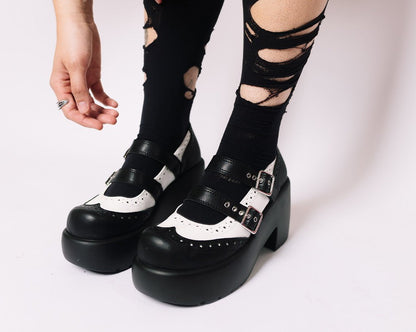 A3273L Black & White Brogue Bubble Mary Jane - T.U.K. Shoes