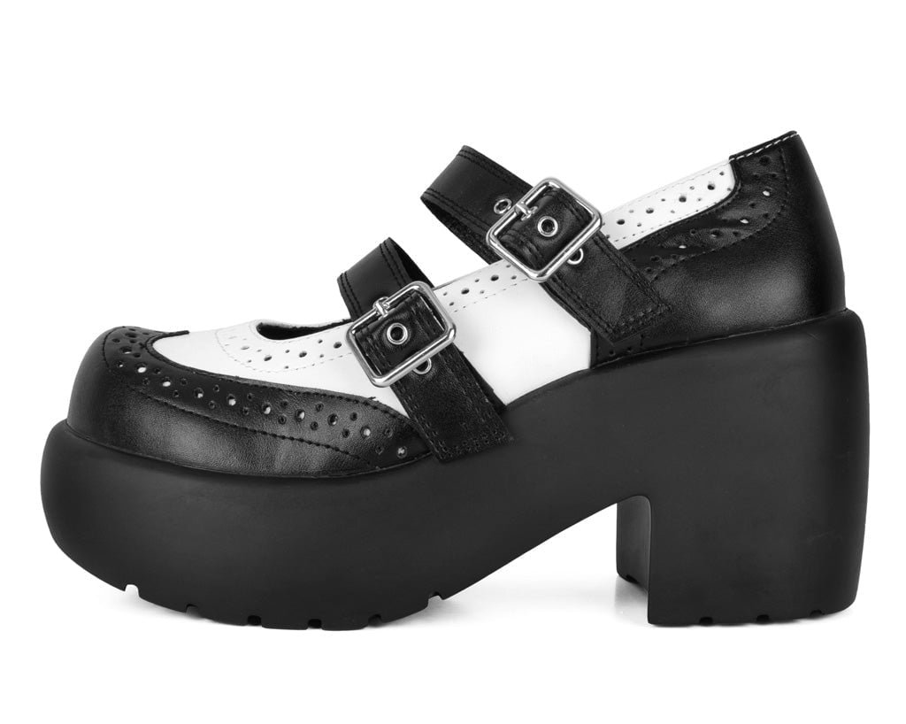 A3273L Black & White Brogue Bubble Mary Jane - T.U.K. Shoes