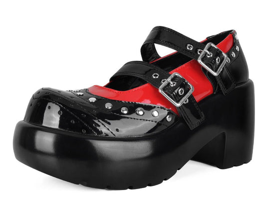 A3274L Black & Red Patent Brogue Bubble Mary Jane - T.U.K. Shoes