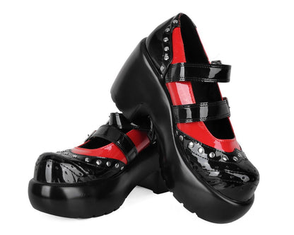 A3274L Black & Red Patent Brogue Bubble Mary Jane - T.U.K. Shoes