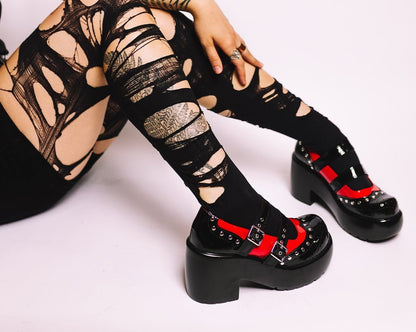 A3274L Black & Red Patent Brogue Bubble Mary Jane - T.U.K. Shoes
