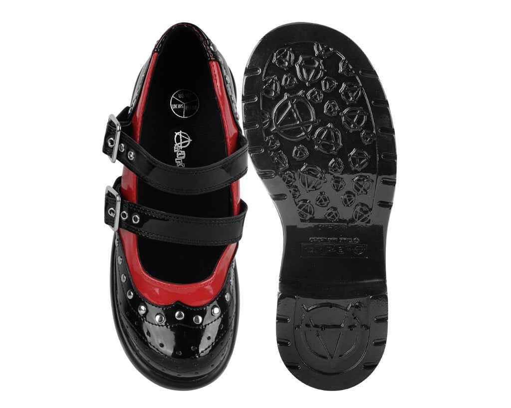 A3274L Black & Red Patent Brogue Bubble Mary Jane - T.U.K. Shoes