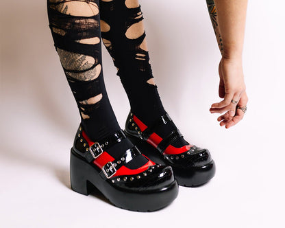 A3274L Black & Red Patent Brogue Bubble Mary Jane - T.U.K. Shoes