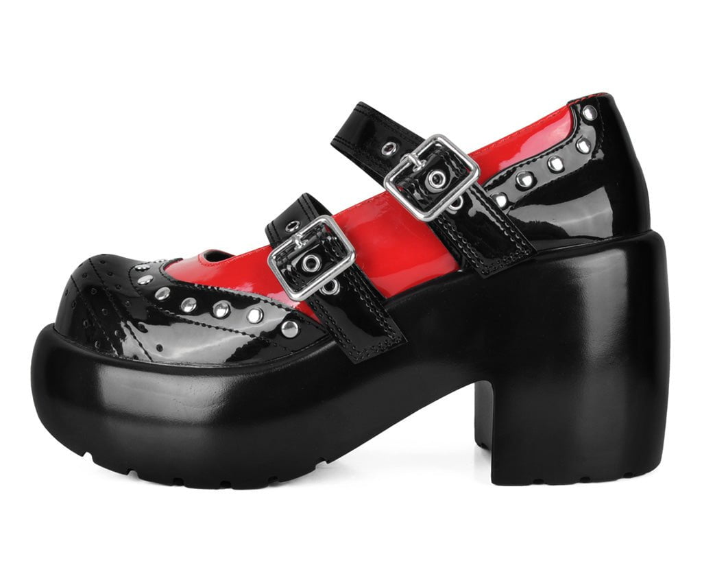 A3274L Black & Red Patent Brogue Bubble Mary Jane - T.U.K. Shoes