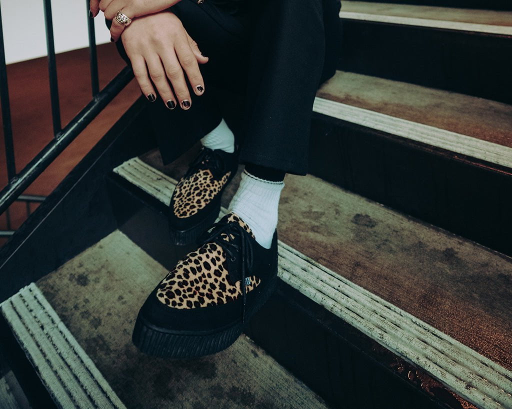 Black & Leopard Tie Pointed Lace Up EZC - T.U.K. Shoes
