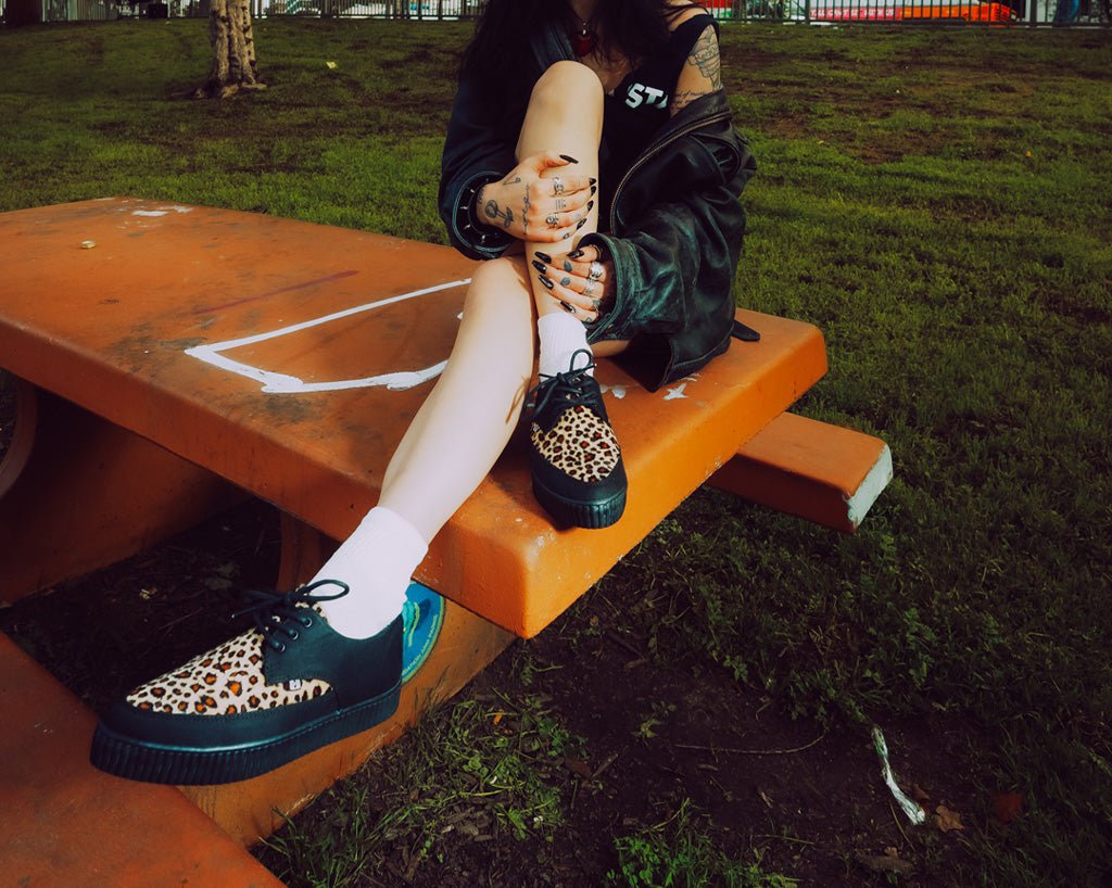 Black & Leopard Tie Pointed Lace Up EZC - T.U.K. Shoes