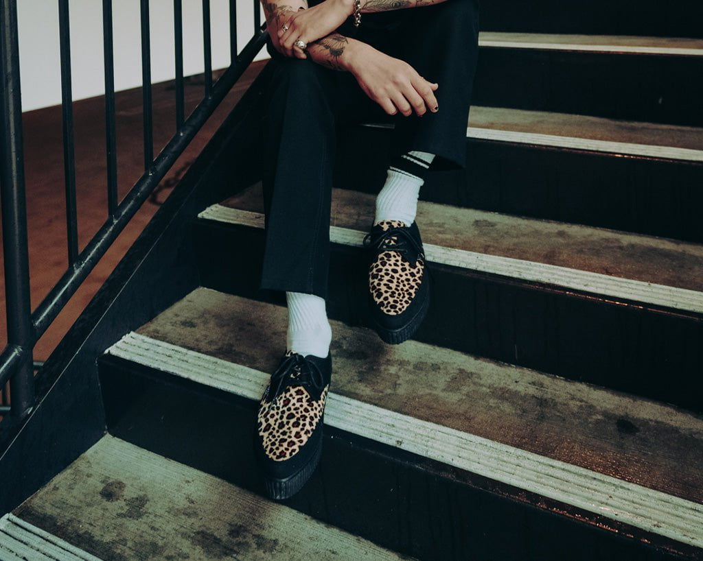 Black & Leopard Tie Pointed Lace Up EZC - T.U.K. Shoes
