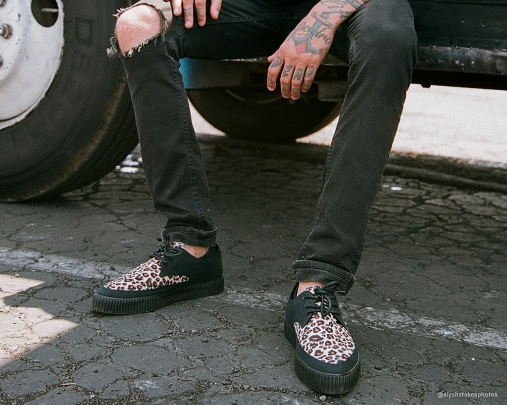 Black & Leopard Tie Pointed Lace Up EZC - T.U.K. Shoes