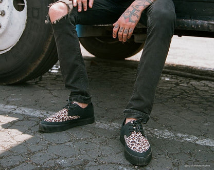 Black & Leopard Tie Pointed Lace Up EZC - T.U.K. Shoes