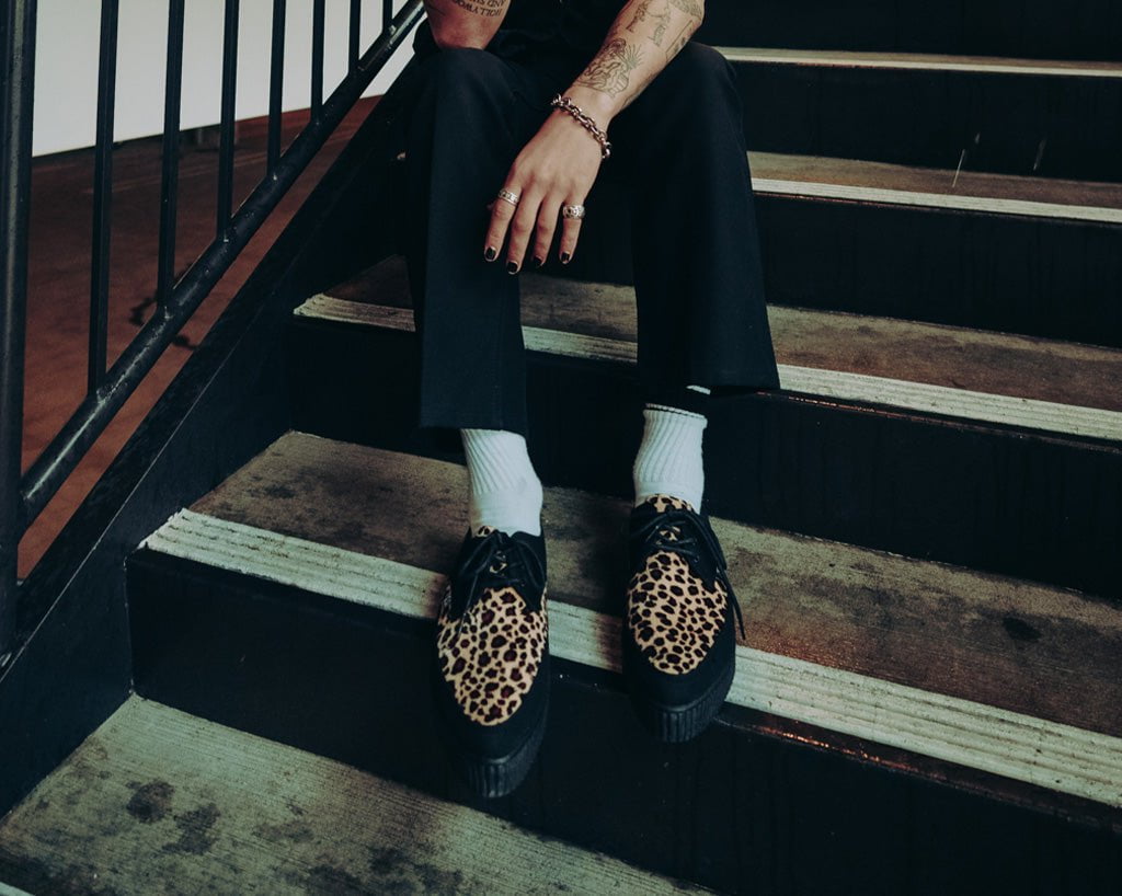 Black & Leopard Tie Pointed Lace Up EZC - T.U.K. Shoes