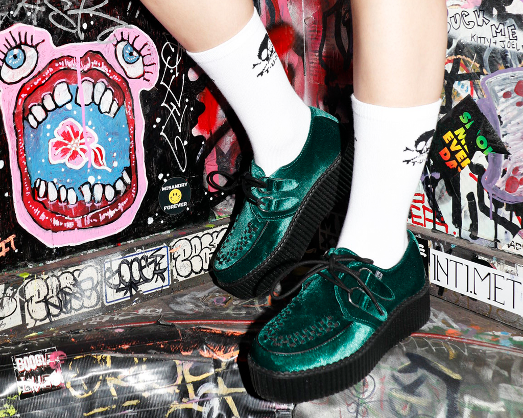 V8535 Emerald Green Velvet Viva Mondo Creeper - T.U.K. Shoes