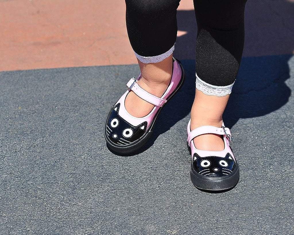 A9726B Black & Pink Kitty Mary Jane Toddler Sneaker - T.U.K. Shoes