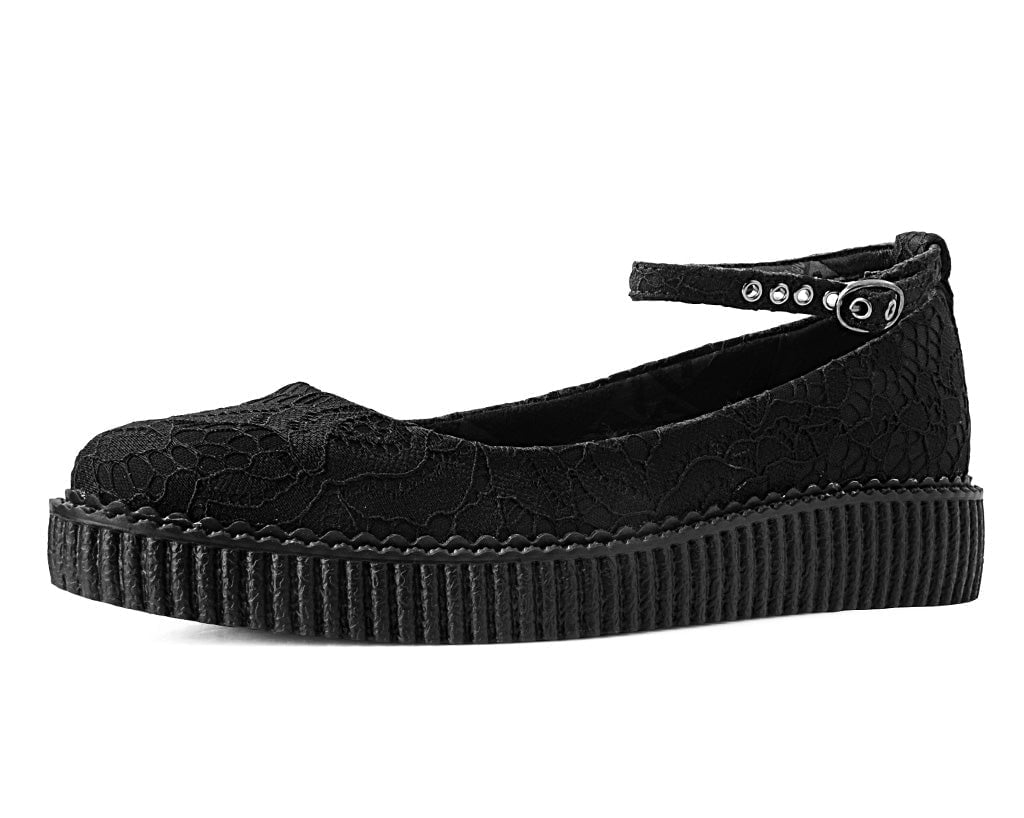 A3165L Black Lace Pointed Ballet Creeper - T.U.K. Shoes