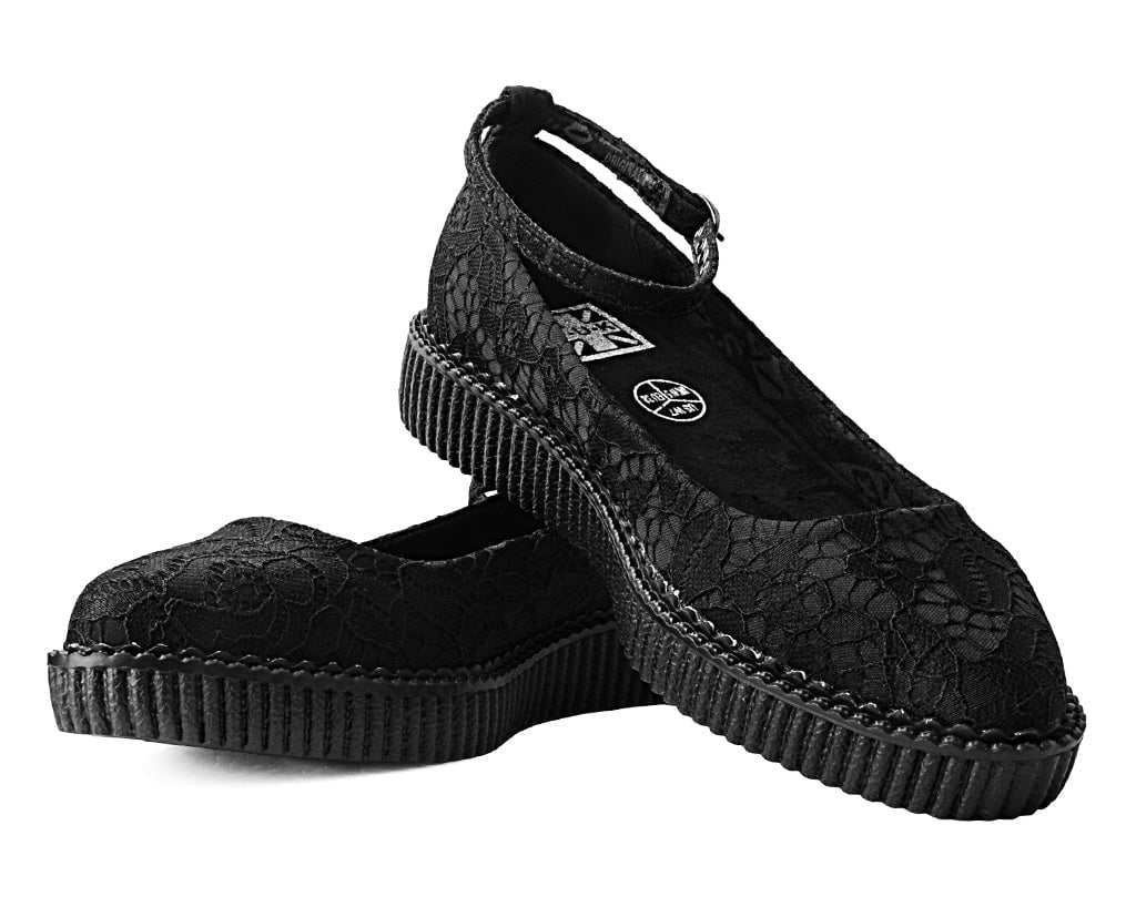 A3165L Black Lace Pointed Ballet Creeper - T.U.K. Shoes
