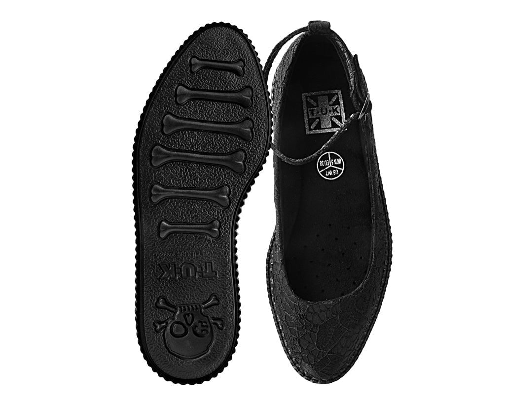 A3165L Black Lace Pointed Ballet Creeper - T.U.K. Shoes