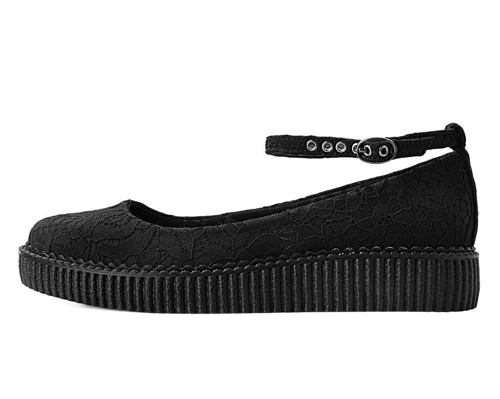 A3165L Black Lace Pointed Ballet Creeper - T.U.K. Shoes