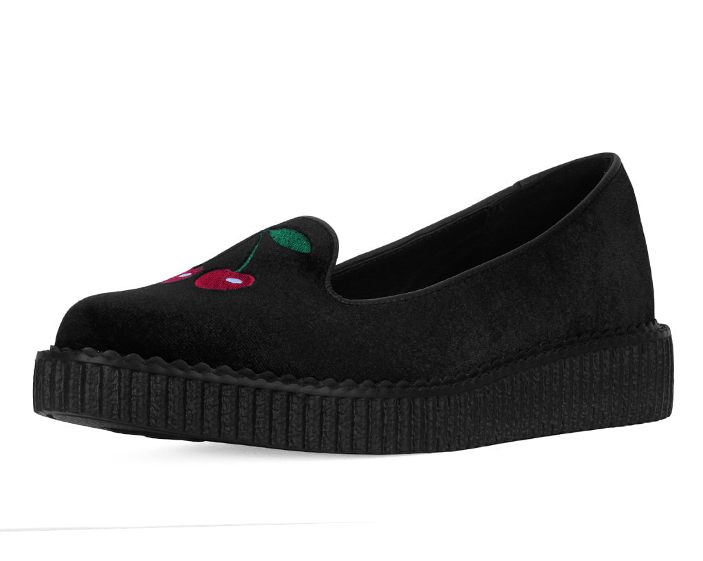 A3338L Black Velvet Cherry Ballet Flat - T.U.K. Shoes
