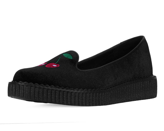 A3338L Black Velvet Cherry Ballet Flat - T.U.K. Shoes