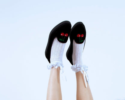 A3338L Black Velvet Cherry Ballet Flat - T.U.K. Shoes
