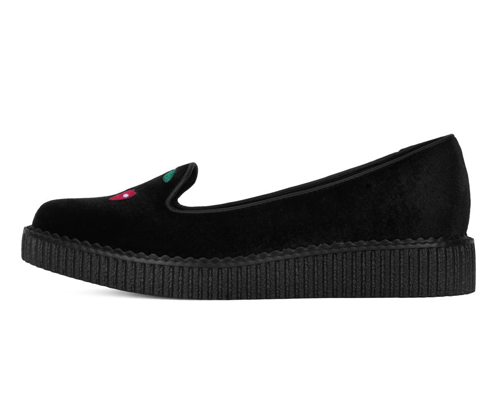 A3338L Black Velvet Cherry Ballet Flat - T.U.K. Shoes