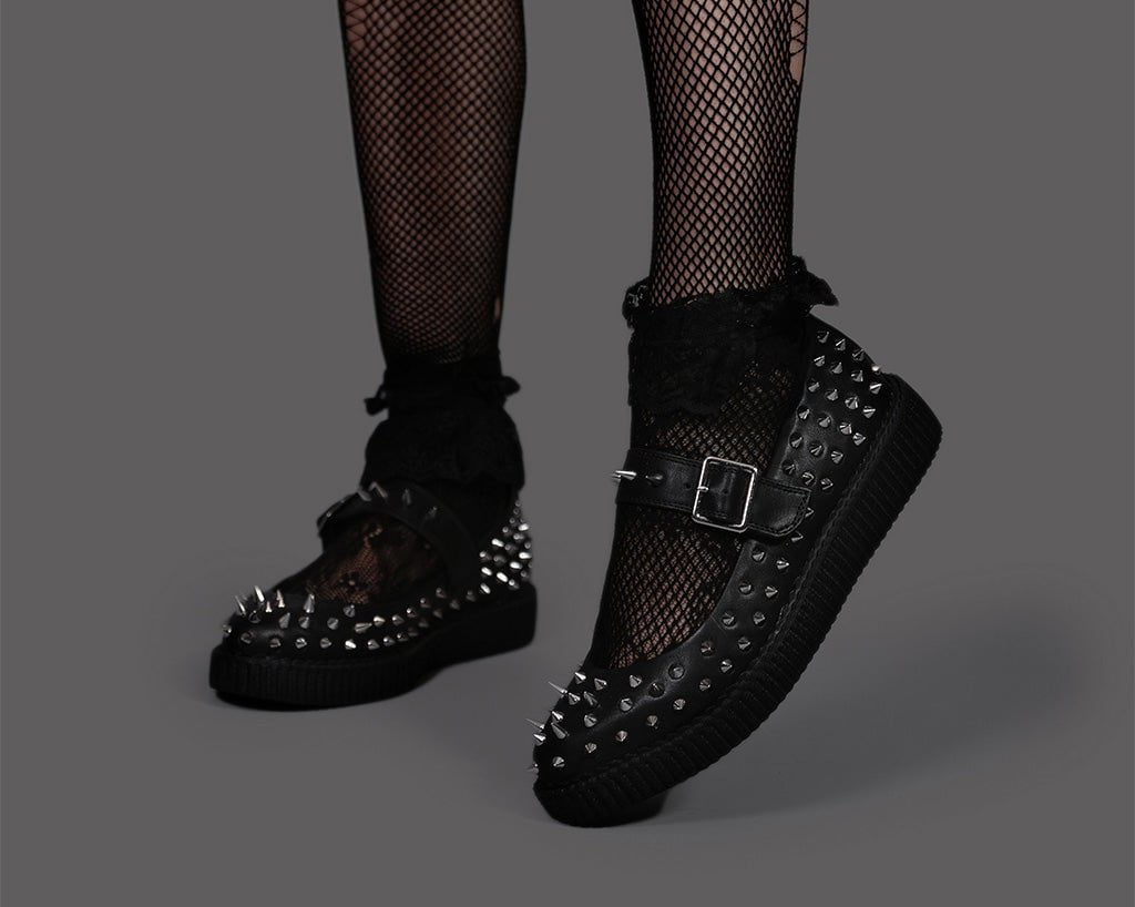A3355L Black TUKskin Pointed Spike Mary Jane - T.U.K. Shoes