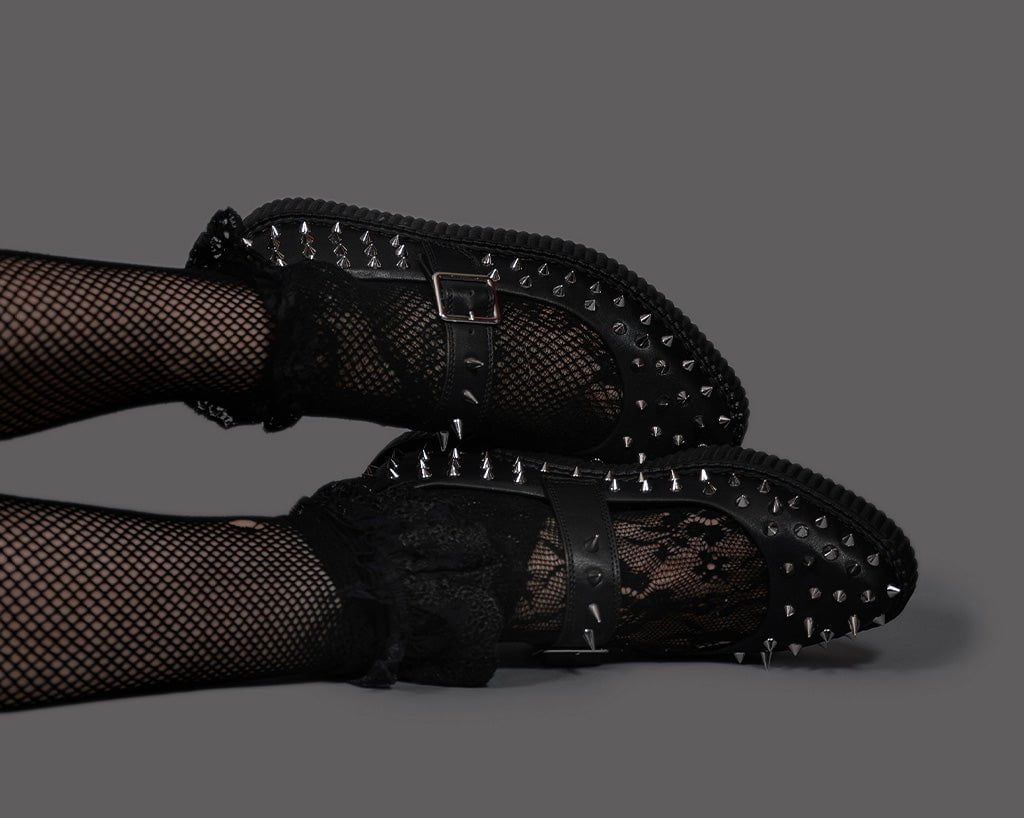 A3355L Black TUKskin Pointed Spike Mary Jane - T.U.K. Shoes