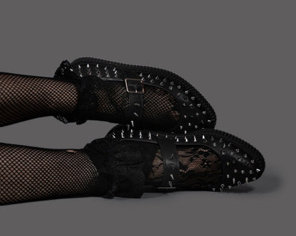 A3355L Black TUKskin Pointed Spike Mary Jane - T.U.K. Shoes