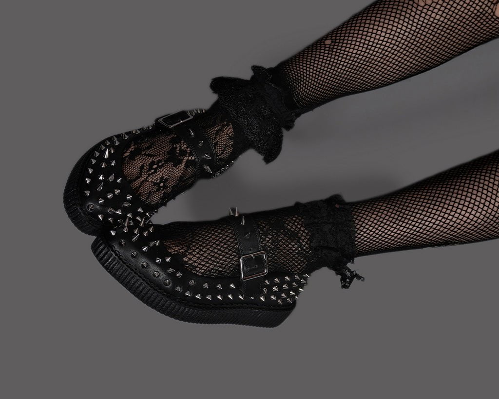 A3355L Black TUKskin Pointed Spike Mary Jane - T.U.K. Shoes
