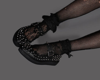 A3355L Black TUKskin Pointed Spike Mary Jane - T.U.K. Shoes