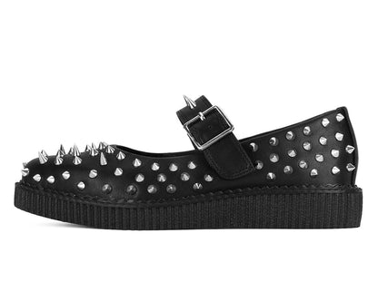 A3355L Black TUKskin Pointed Spike Mary Jane - T.U.K. Shoes