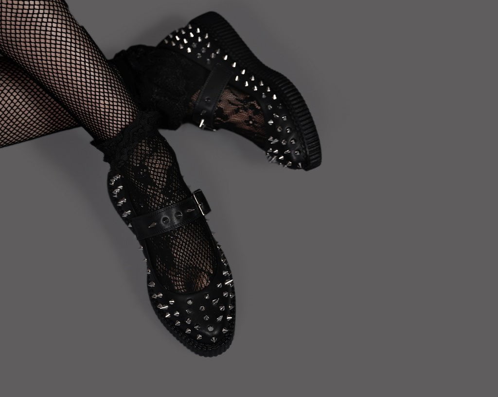 A3355L Black TUKskin Pointed Spike Mary Jane - T.U.K. Shoes
