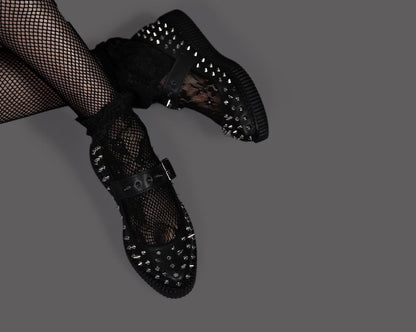 A3355L Black TUKskin Pointed Spike Mary Jane - T.U.K. Shoes