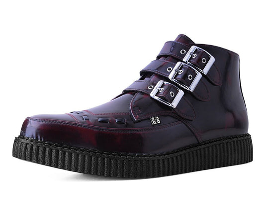 A3170 Burgundy Rub-Off 3-Buckle Pointed Creeper Boot - T.U.K. Shoes