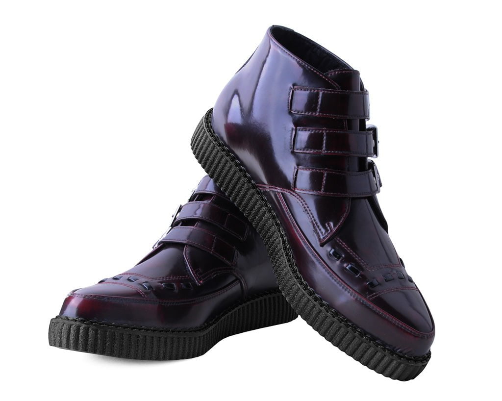 A3170 Burgundy Rub-Off 3-Buckle Pointed Creeper Boot - T.U.K. Shoes