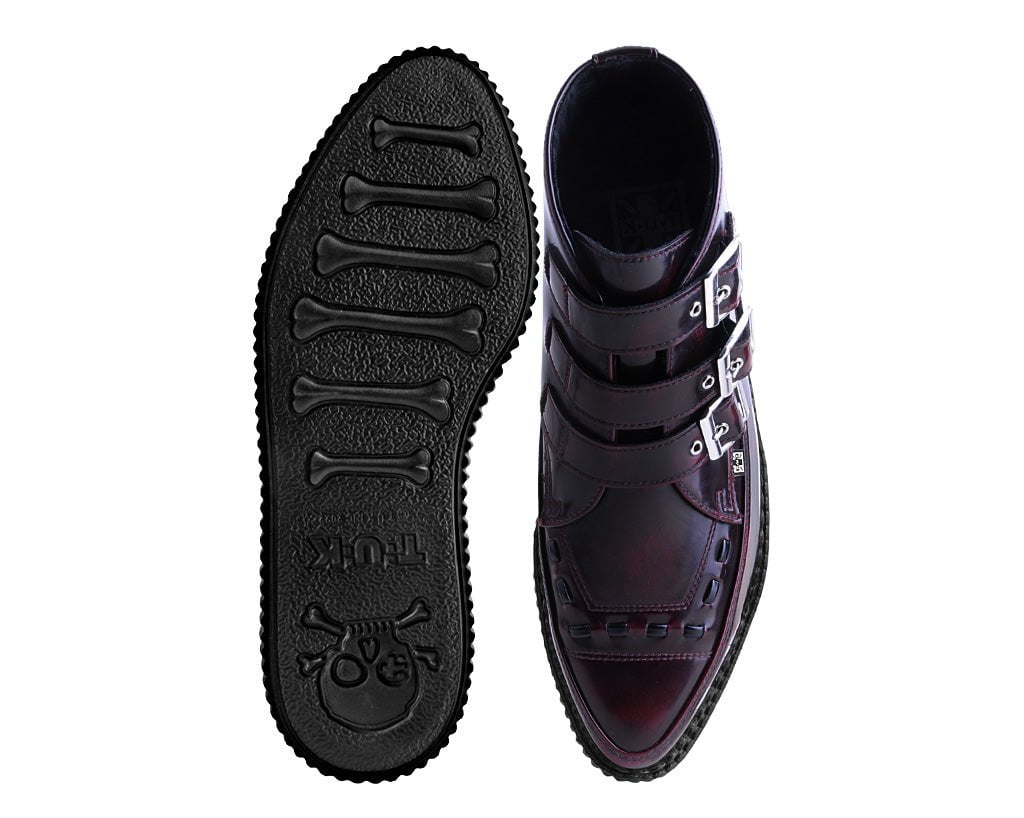 A3170 Burgundy Rub-Off 3-Buckle Pointed Creeper Boot - T.U.K. Shoes