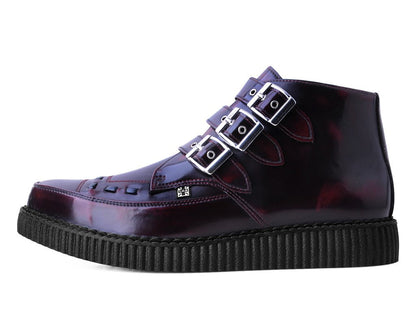 A3170 Burgundy Rub-Off 3-Buckle Pointed Creeper Boot - T.U.K. Shoes