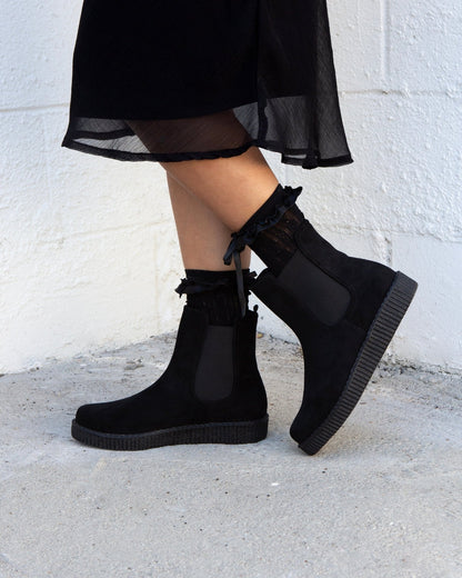F3424L Black Faux Suede Viva Low Chelsea Boot - T.U.K. Shoes