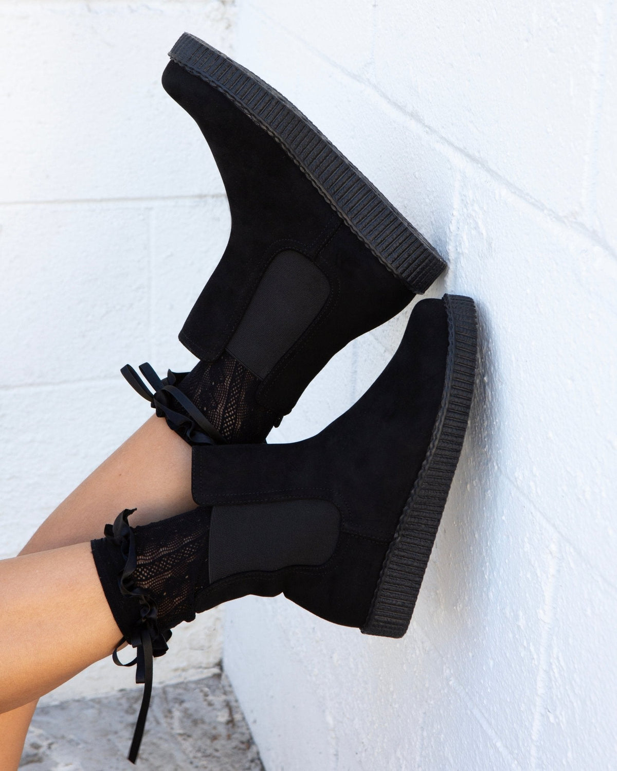 F3424L Black Faux Suede Viva Low Chelsea Boot - T.U.K. Shoes