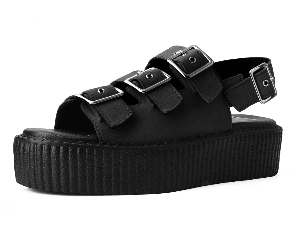 V3141L Black Faux Suede 3-Buckle Mondo Sandal - T.U.K. Shoes