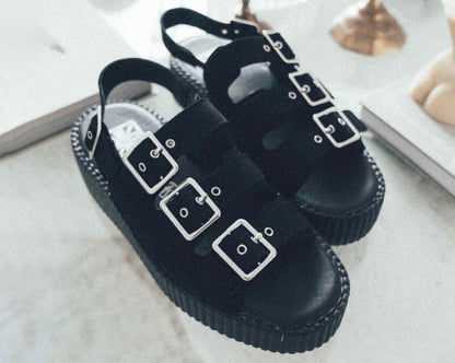 V3141L Black Faux Suede 3-Buckle Mondo Sandal - T.U.K. Shoes