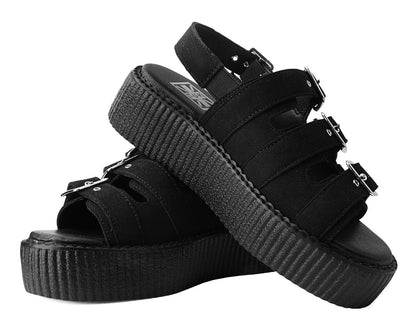 V3141L Black Faux Suede 3-Buckle Mondo Sandal - T.U.K. Shoes