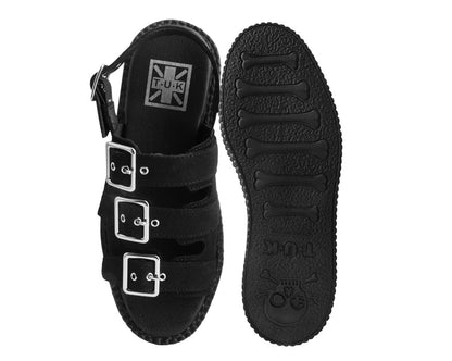 V3141L Black Faux Suede 3-Buckle Mondo Sandal - T.U.K. Shoes