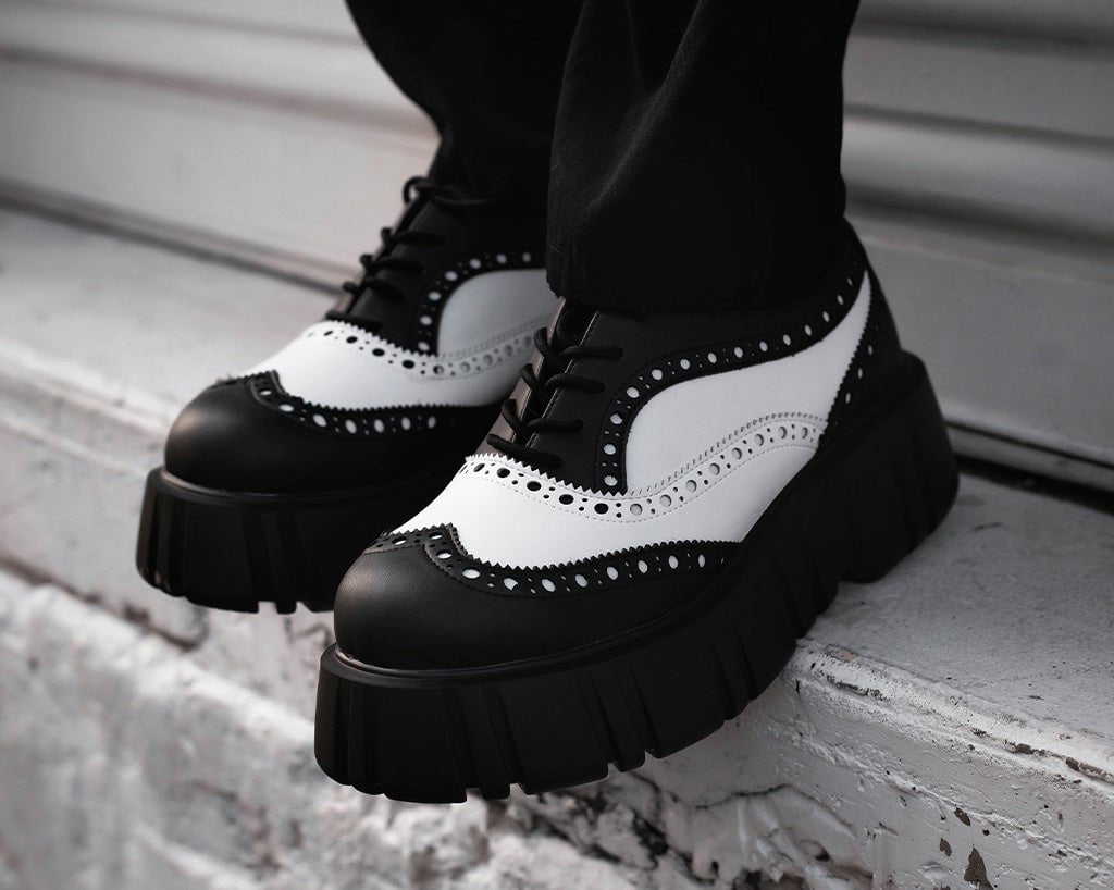 T2338 Black & White TUKskin™ Anarchic Airship Brogue - T.U.K. Shoes
