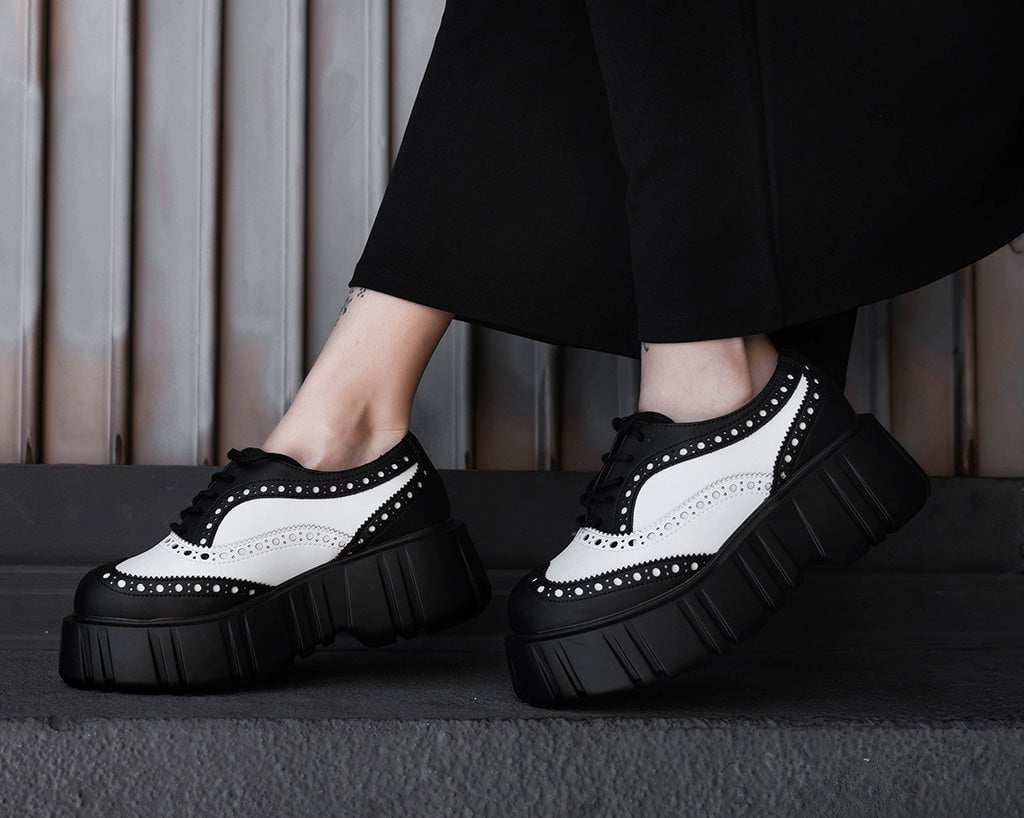 T2338 Black & White TUKskin™ Anarchic Airship Brogue - T.U.K. Shoes