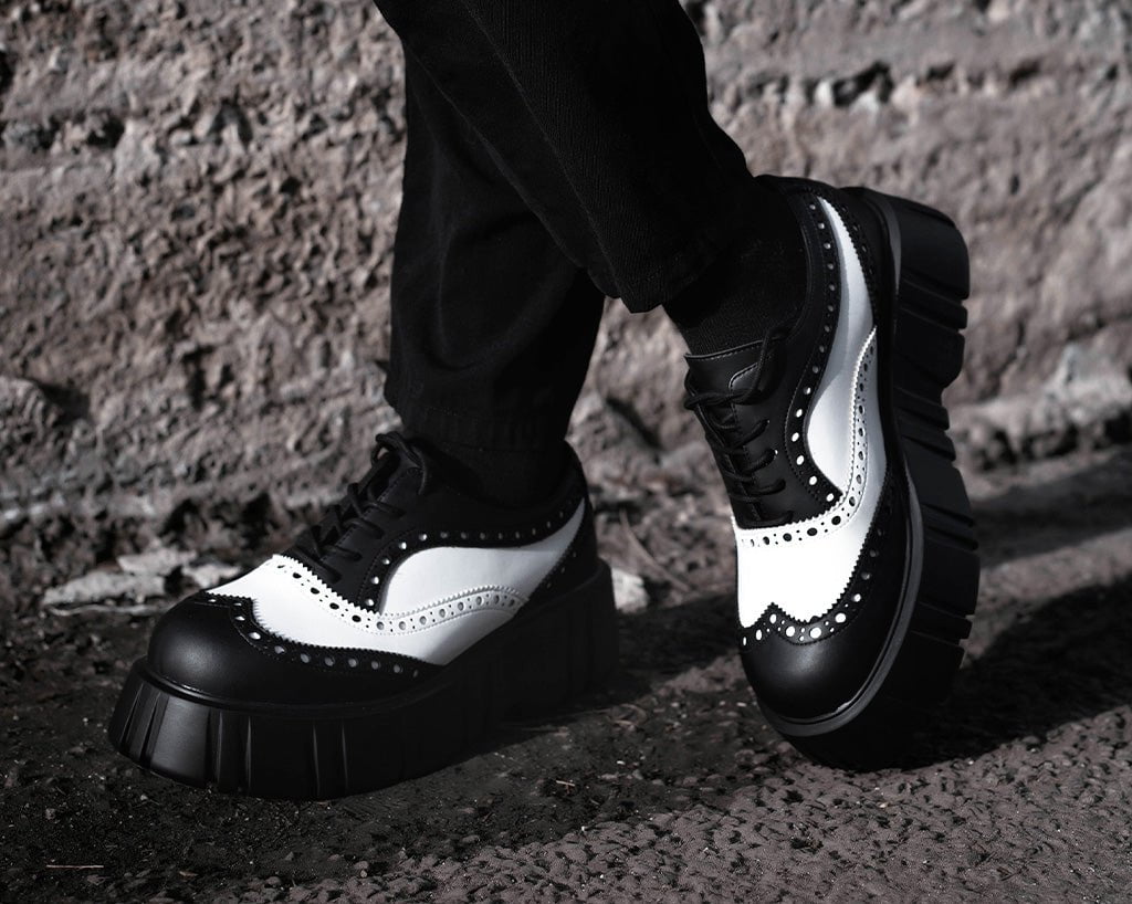 T2338 Black & White TUKskin™ Anarchic Airship Brogue - T.U.K. Shoes