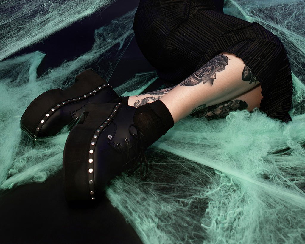 A3296 Black TUKskin Dino Flat Platform - T.U.K. Shoes