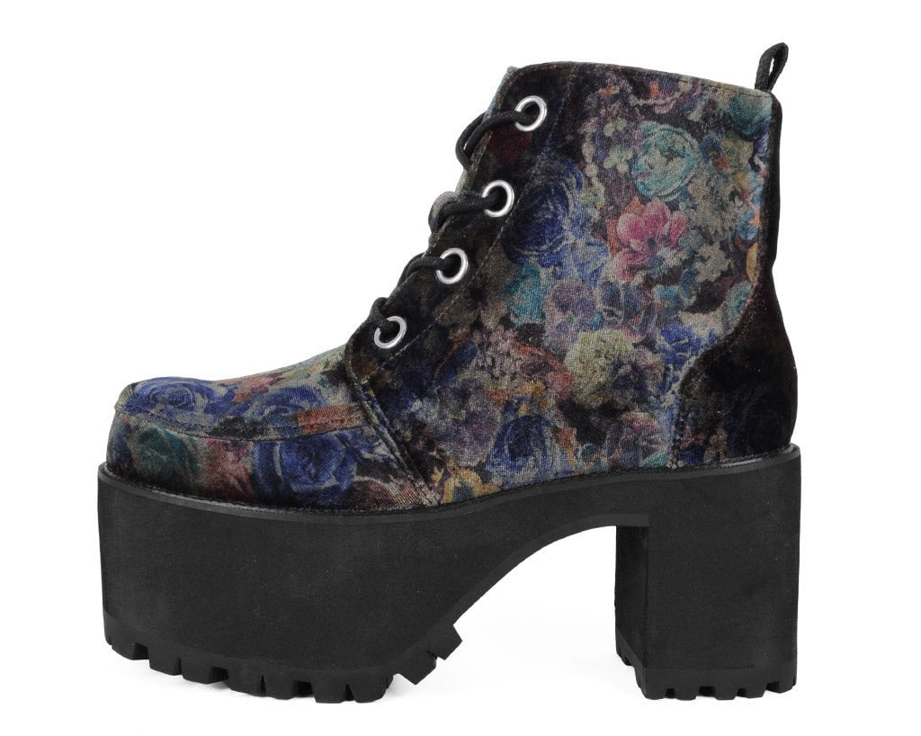 A3285L Floral Velvet Nosebleed Boot - T.U.K. Shoes