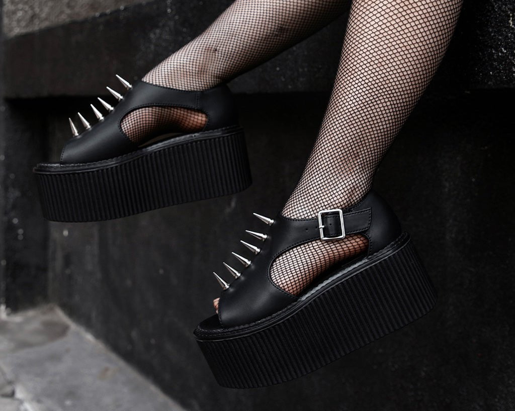 S3348 Black TUKskin Spike Strato Sandal - T.U.K. Shoes