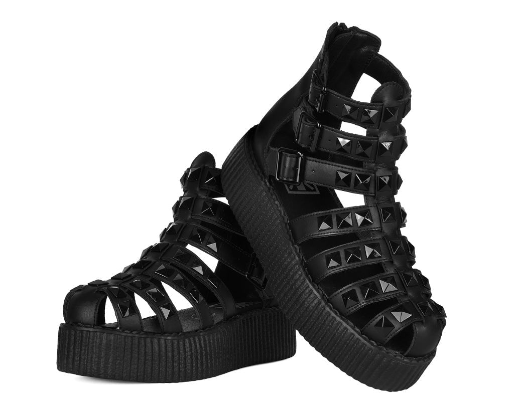 V3383L Black Studded Gladiator Viva Mondo Sandal - T.U.K. Shoes