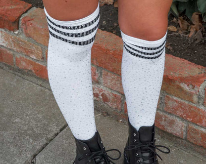 TSK1124 Black & White Varsity Rhinestone Over-The-Knee Sock TSK1124-OS - T.U.K. Shoes